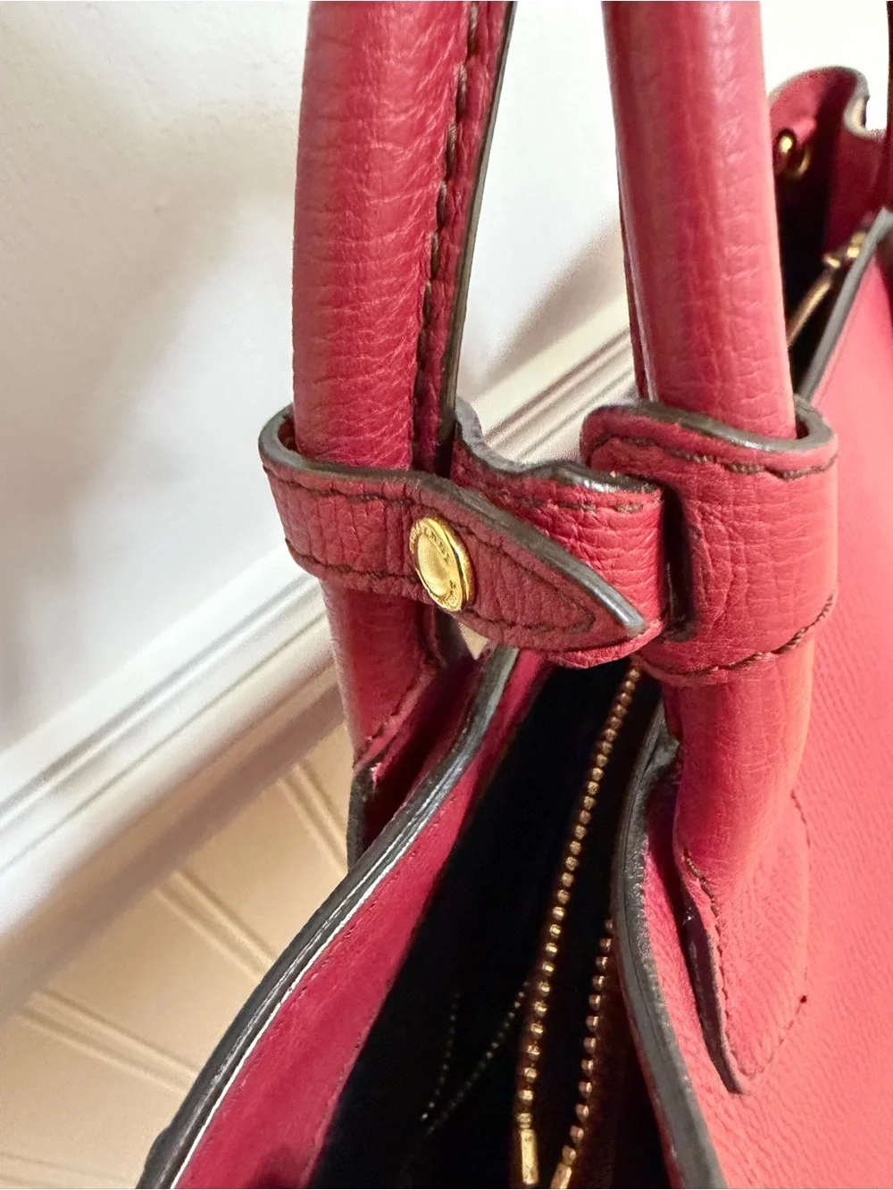 Burberry Burgundy Leather Satchel with Gold Hardware